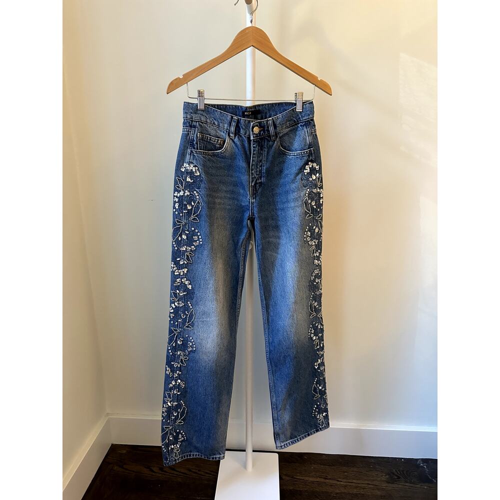 Maje Embroidered Jeans in Blue, Size 36 (US 4)